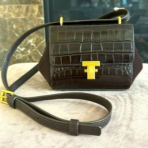 Tory Burch brown genuine leather suede crock-embossed crossbody LIMITED EDITION
